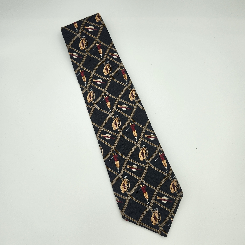 Robert Stock Golf Print 100% Silk USA Made Neck Tie